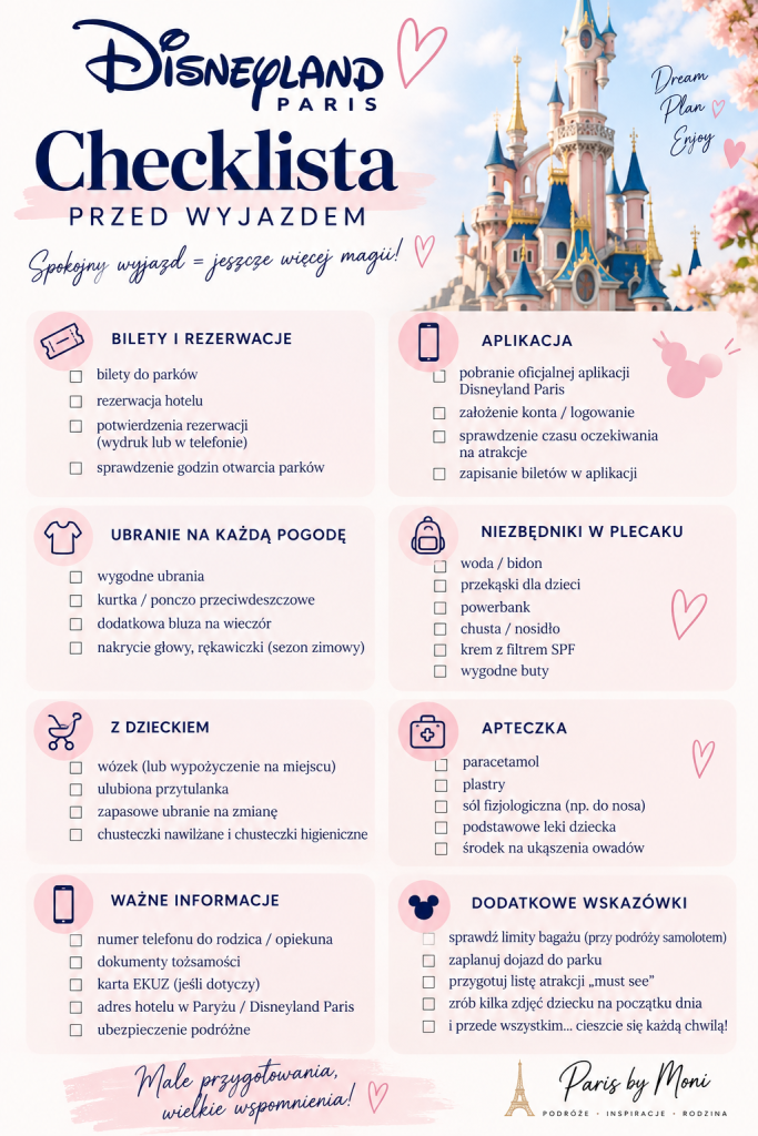 checklista przed wyjazdem do Disneyland Paris