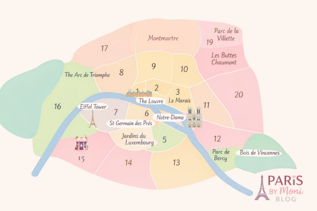 mapa paryza z dzielnicami